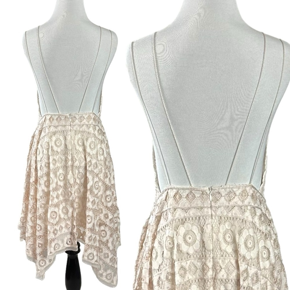 Free People Ethereal Fairy Lace Apron Handkerchief Dress Ivory Nude Bohemian 4 - Picture 13 of 17
